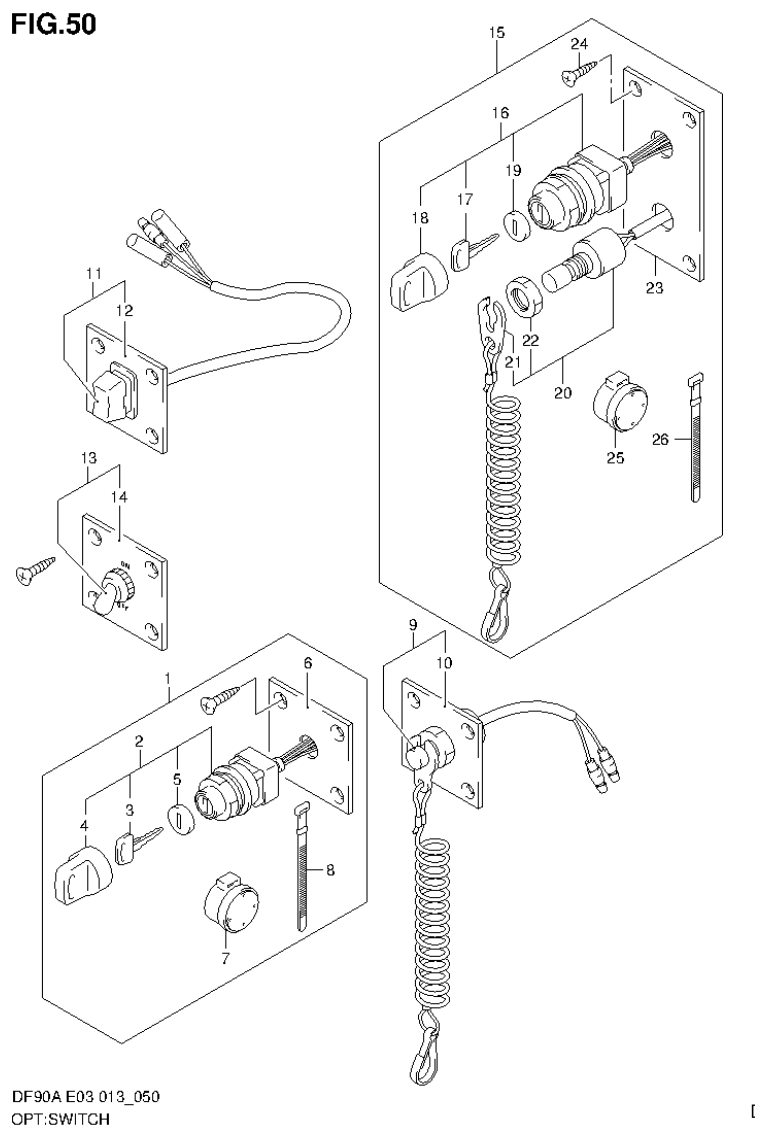 Suzuki DF80A, DF90A OPT:SWITCH parts diagram